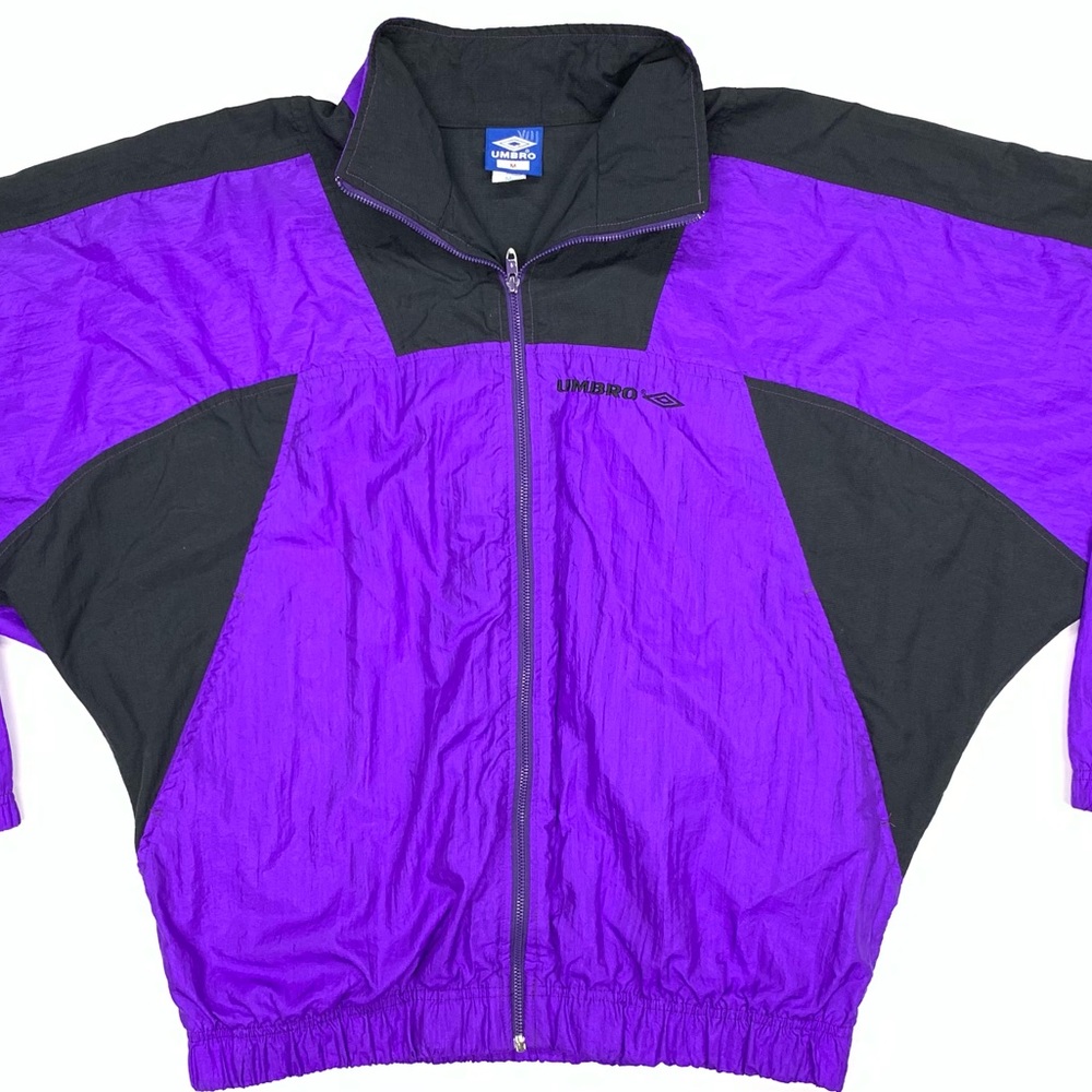 VTG Umbro Windbreaker Jacket Purple Black 90s Nylon Adult M Stitched Logo USA